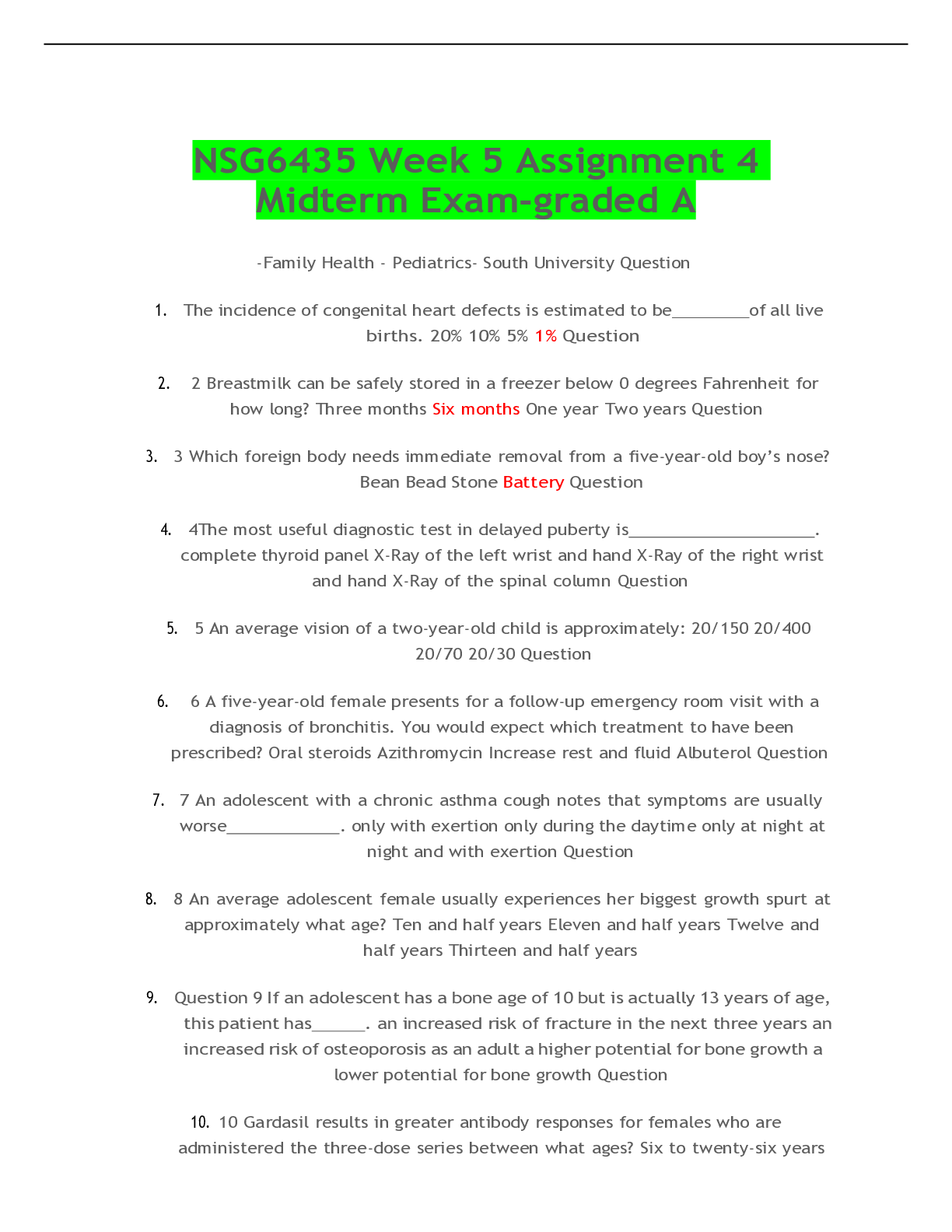 Preview image of NSG6435 Week 5 Assignment 4 Midterm Exam-graded A document
